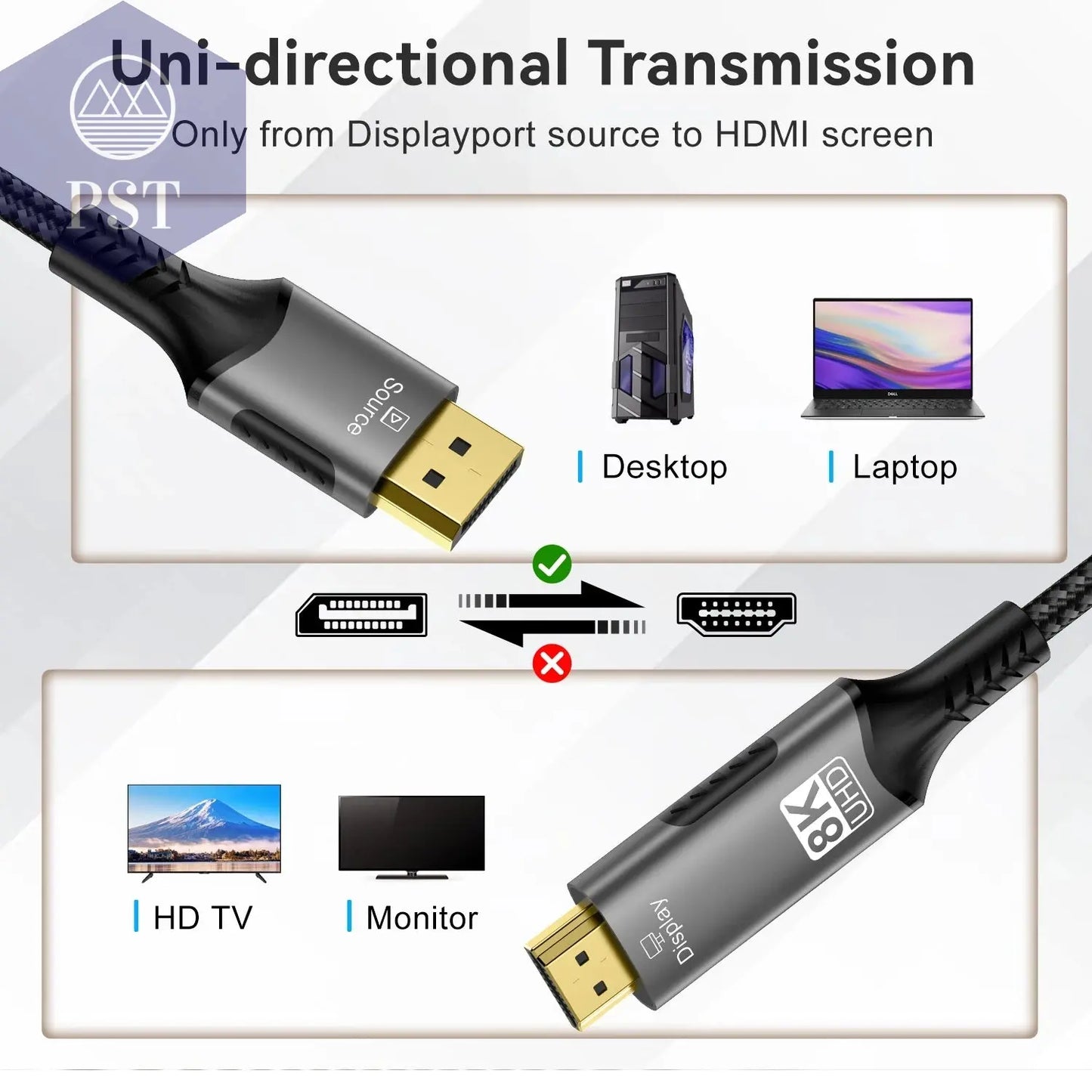 8k dp zu hdmi 2,1 kabel audio video konverter uni direktion aler adapter 8k @ 60hz 4k @ 120hz für hdtv projektor laptop monitor  Cable     PST PS Tradings