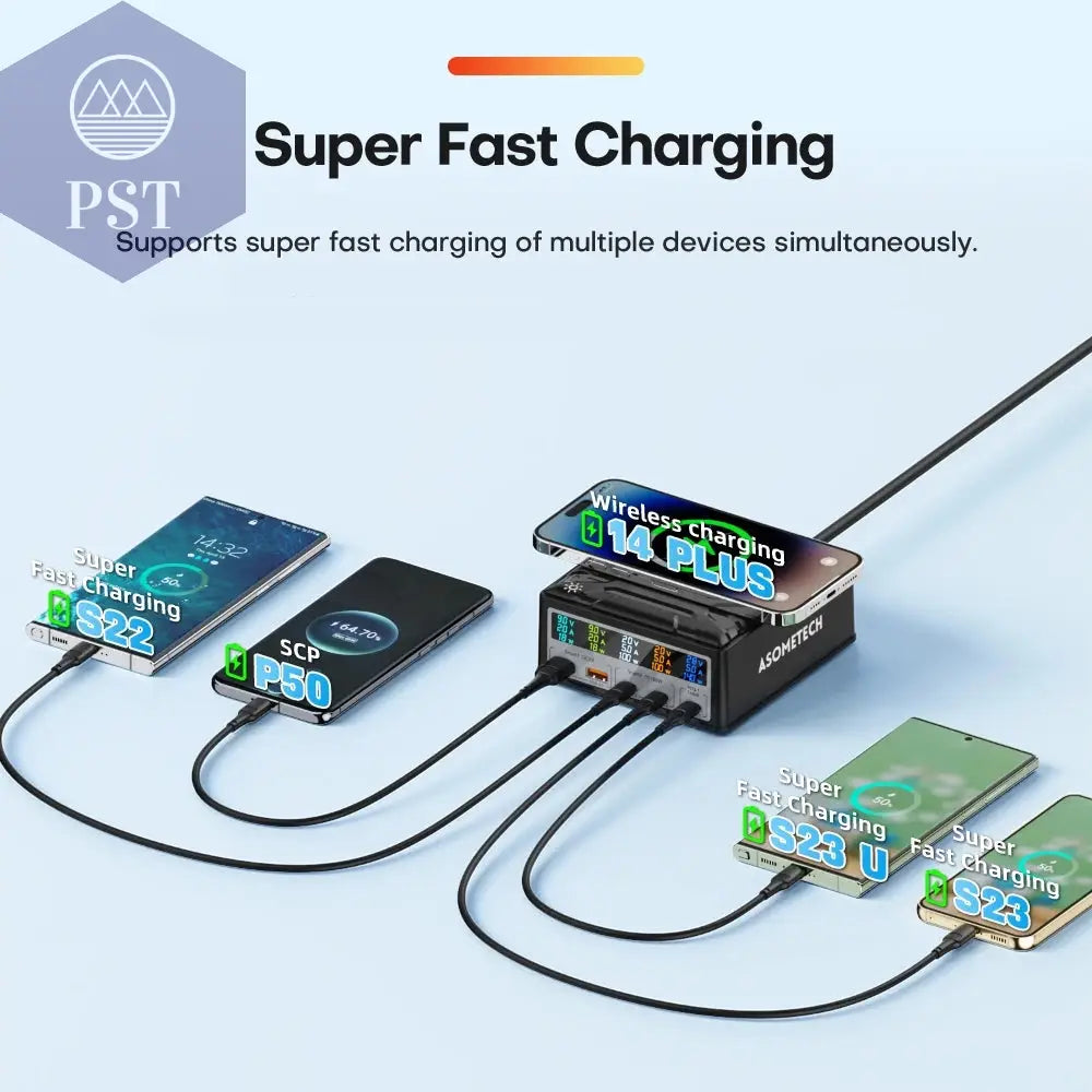 ASOMETECH 260W Gan Ladegerät Digital Display Desktop USB Typ C Ladegerät 140W PD3.1 PPS QC4.0 Schnell Ladegerät Für Laptop Tablet Telefon