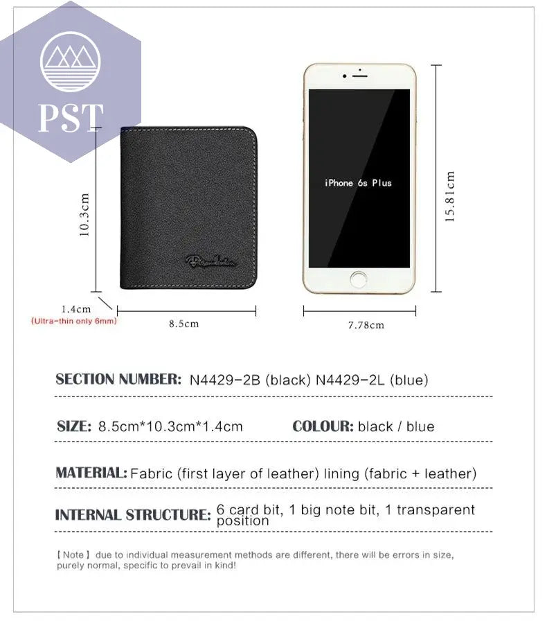 BISON DENIM Men Wallets Black Genuine Leather Purse For Men Business Card Holder Men's Wallet Mini N4429 - PST PS Tradings