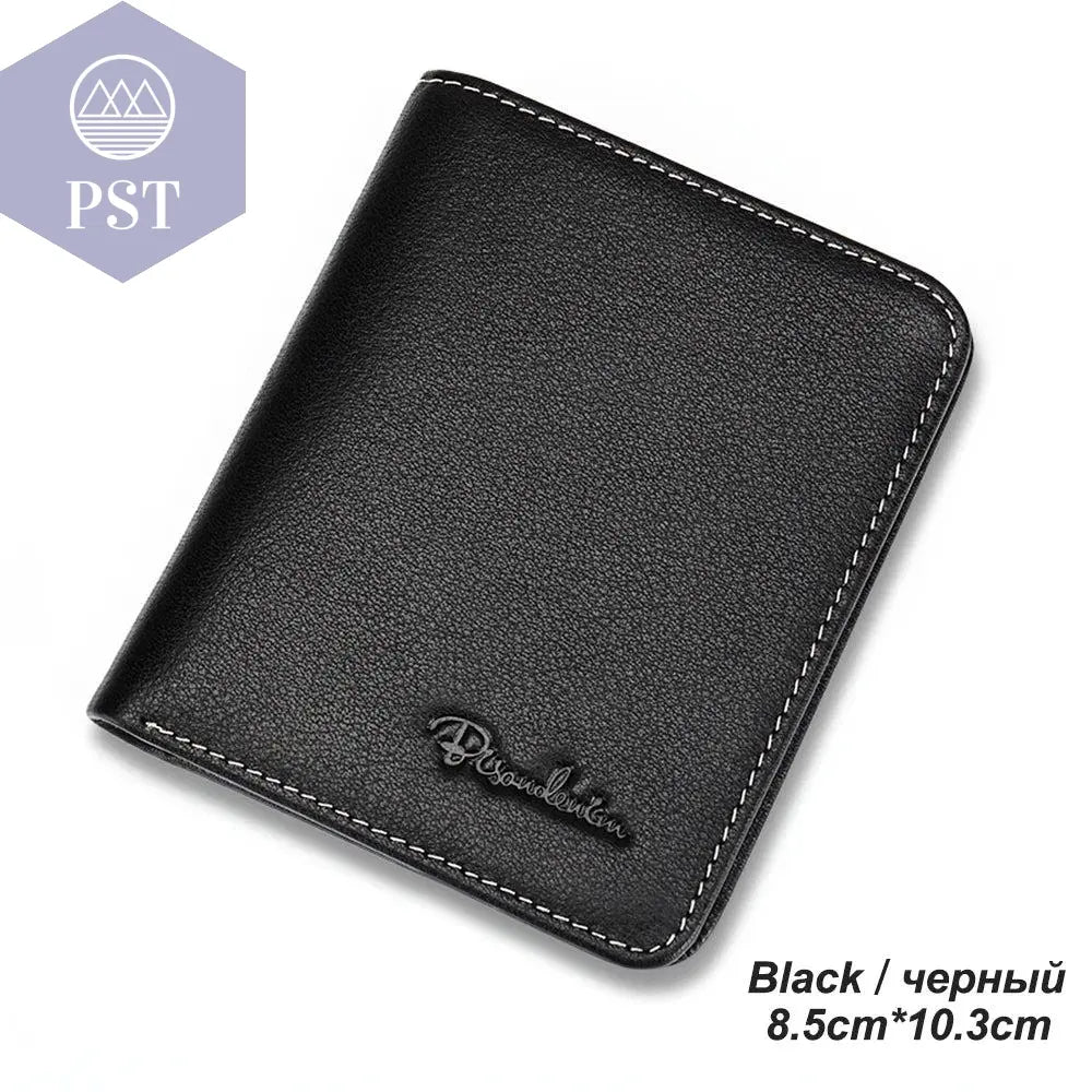 BISON DENIM Men Wallets Black Genuine Leather Purse For Men Business Card Holder Men's Wallet Mini N4429 - PST PS Tradings