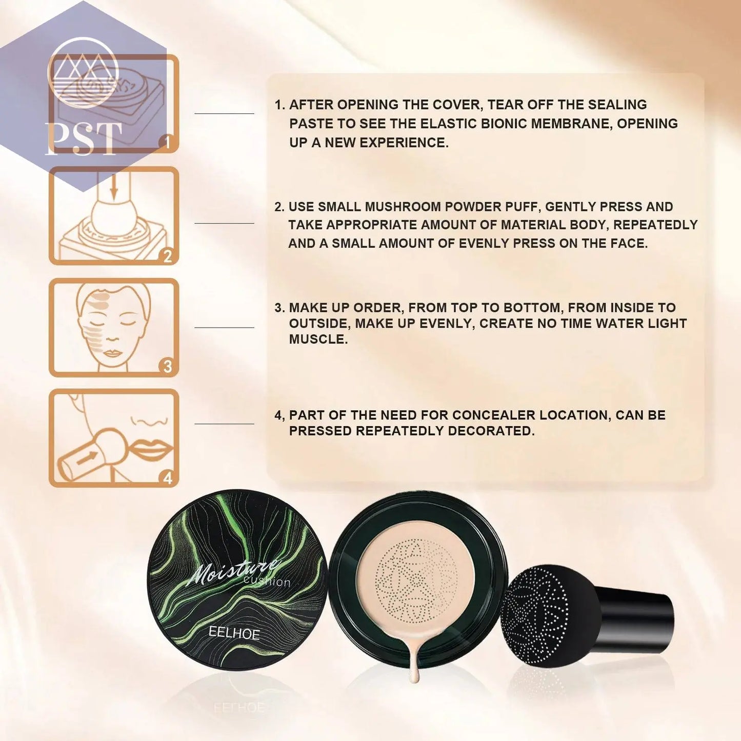 EELHOE Mushroom Air Cushion CC Cream Mushroom Head Waterproof Brighten Base Makeup Cosmetics Professional Concealing Foundation - Property & Safety Tradings