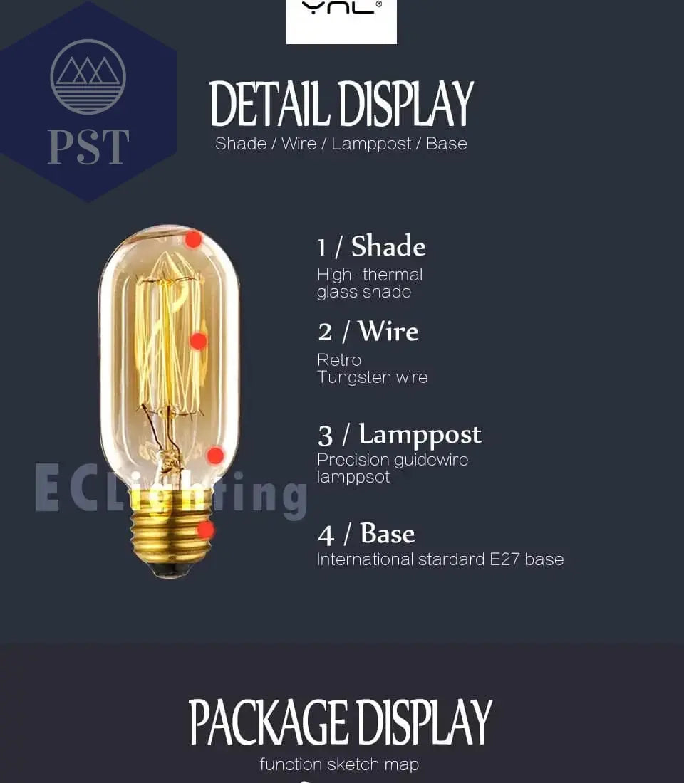 Edison Bulb E27 220V 40W ST64 A19 T45 G80 G95 G125 Incandescent Filament Bulb Lighting Retro Edison Light Bulb       PST PS Tradings