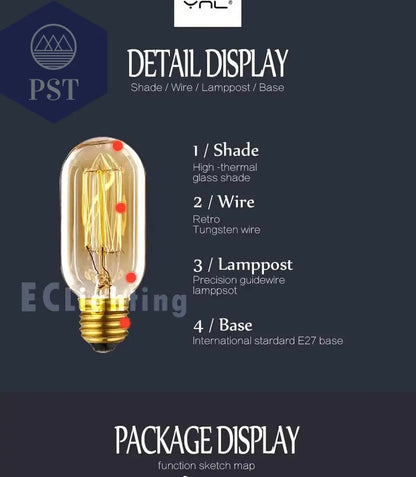 Edison Bulb E27 220V 40W ST64 A19 T45 G80 G95 G125 Incandescent Filament Bulb Lighting Retro Edison Light Bulb       PST PS Tradings