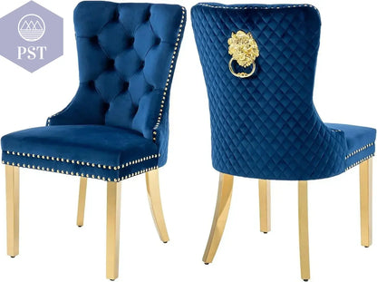 Elegantes Stuhl Set weiß - 2er Stuhl Set PST PS Tradings Stuhlset PST PS Tradings Blue-gold-Metal-Leg PST PS Tradings