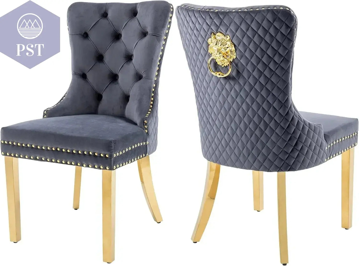 Elegantes Stuhl Set weiß - 2er Stuhl Set PST PS Tradings Stuhlset PST PS Tradings Dary-Grey-gold-Leg PST PS Tradings