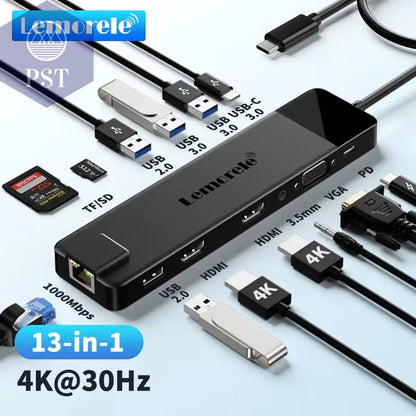 Lemorele 4K USB Hub USB C Auf Dual HDMI VGA Gigabit Dockingstation USB 3.0 VGA Adapter Sd-Kartenleser Für Windows Macbook Air PST PS Tradings  PST PS Tradings  PST PS Tradings