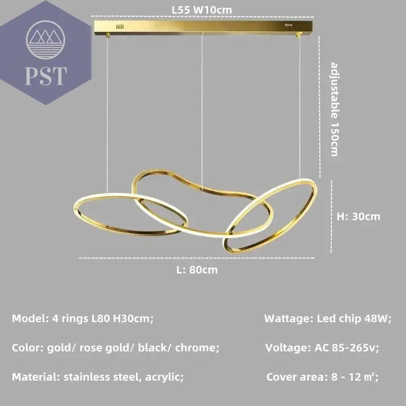 Luxuriöse Dimmbare Pendelleuchte Esstisch Leuchter Wohnzimmer Beleuchtung PST PS Tradings Pendelleuchte PST PS Tradings gold-in-stock-3-ring-L80cm-48W-neutral-light-4200K PST PS Tradings