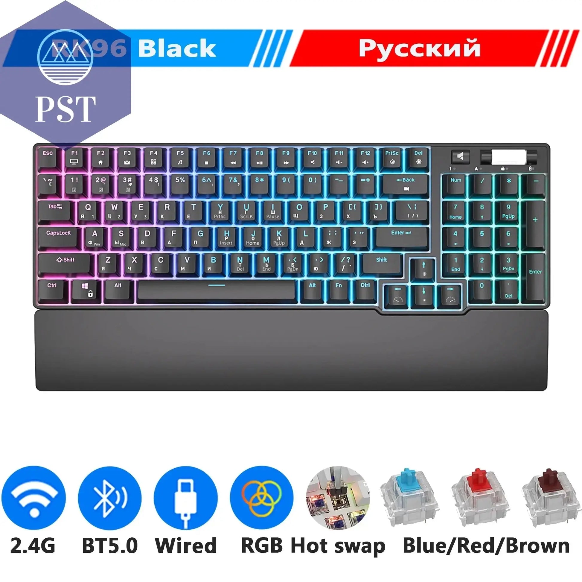 RK96 Kabellose RGB Gaming Tastatur PST PS Tradings  Russian Black / Red Switch / CHINA RK96 Kabellose RGB Gaming Tastatur