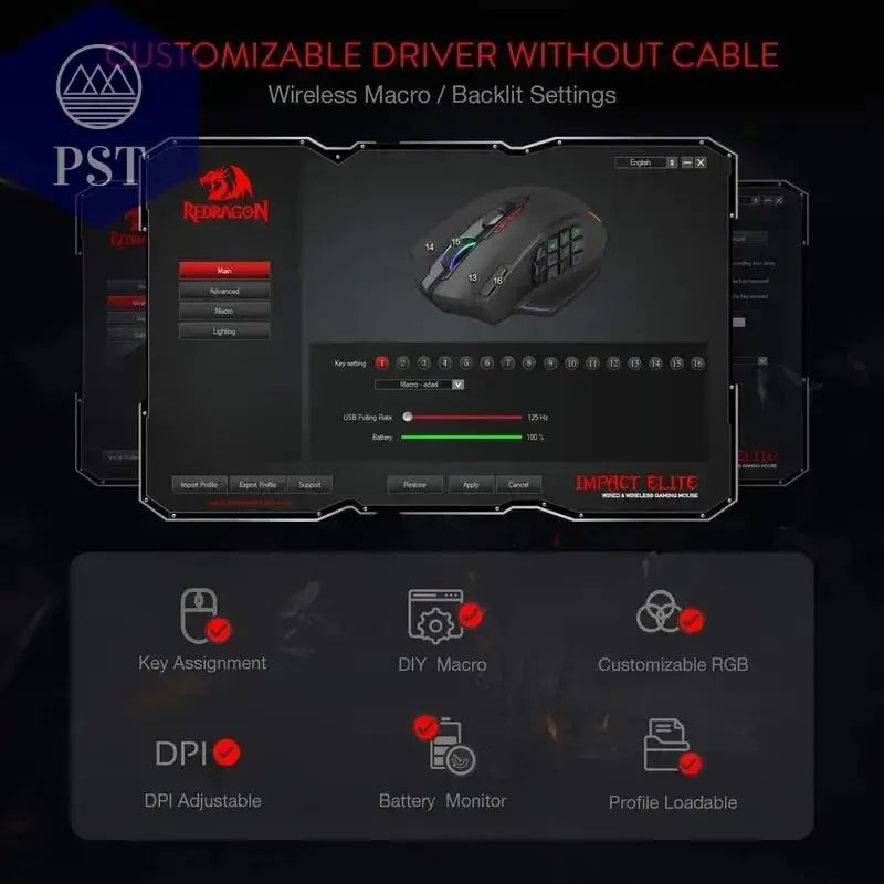 Redragon M913 Gaming Maus 16000 DPI Wireless PST PS Tradings   Redragon M913 Gaming Maus 16000 DPI Wireless