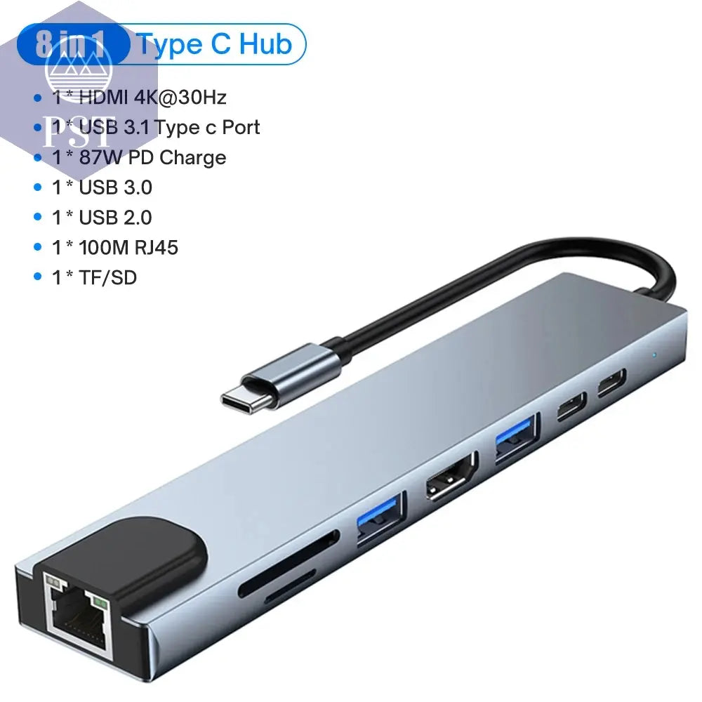 USB C Hub 8in1 mit 4K HDMI & 100W PD PST PS Tradings  PST PS Tradings 8-In-1-CHINA PST PS Tradings