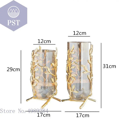 Vase golden Glas Metall Tulpenvase Moderner Stil PST PS Tradings Deko PST PS Tradings  PST PS Tradings Vase golden Glas Metall Tulpenvase Moderner Stil Deko