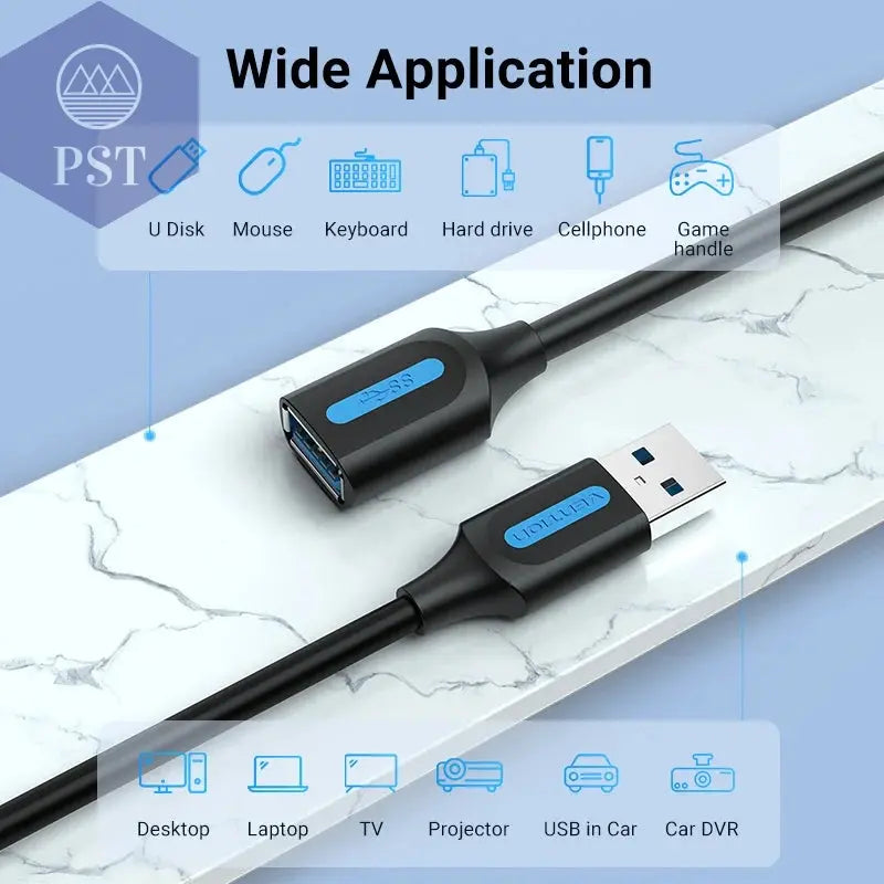 Vention USB 3.0 Extension Cable Male to Female Extender Cable Fast Speed USB 3.0 Cable Extended for laptop PC USB 2.0 Extension       PST PS Tradings