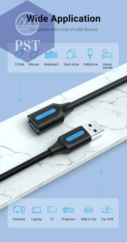 Vention USB 3.0 Extension Cable Male to Female Extender Cable Fast Speed USB 3.0 Cable Extended for laptop PC USB 2.0 Extension       PST PS Tradings