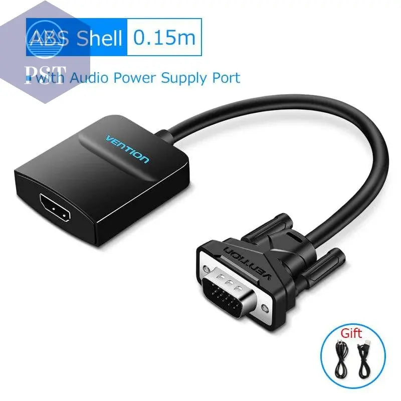 Vention VGA to HDMI Adapter with 3.5mm AUX Audio Jack HDMI to VGA Converter PST PS Tradings  PST PS Tradings ABS-Black-0.15m-CHINA PST PS Tradings Vention VGA to HDMI Adapter with 3.5mm AUX Audio Jack HDMI to VGA Converter